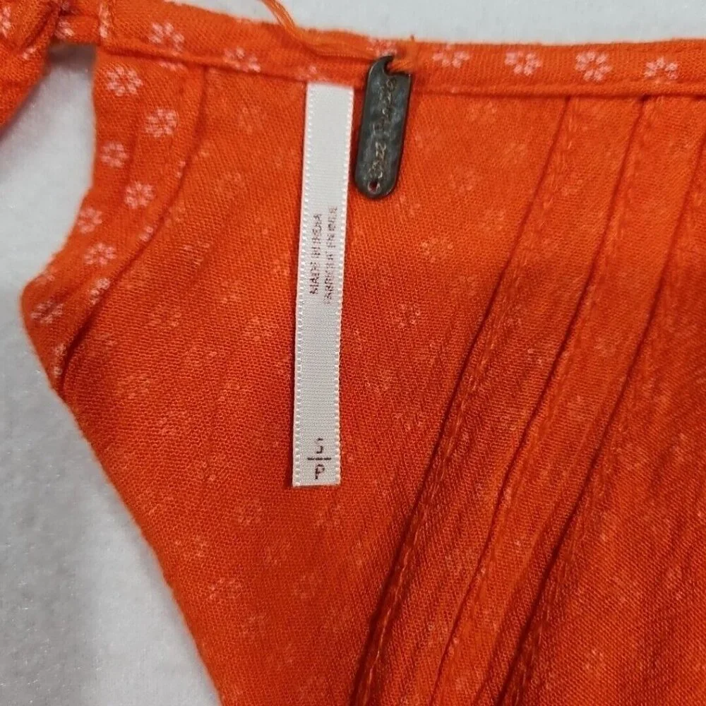 Free People Retro Kitty Crochet Lace Mini‎ Dress Orange Size Small Pockets